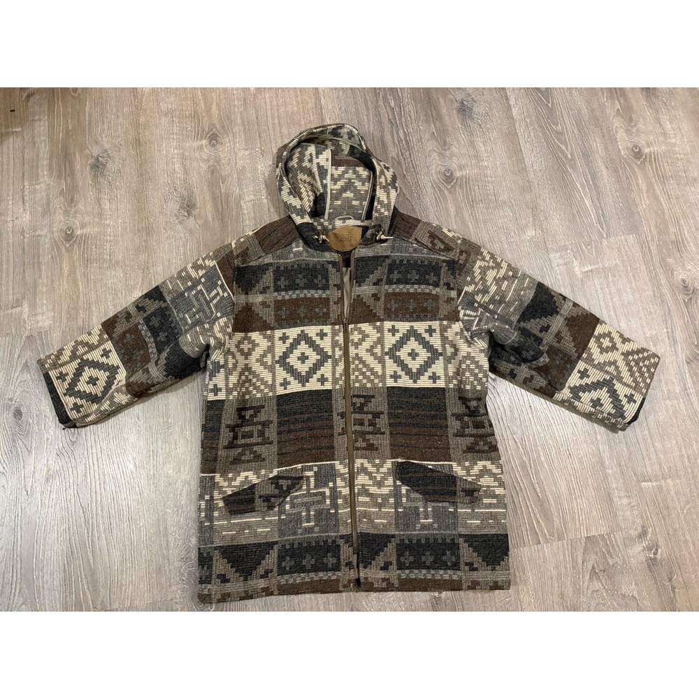 Woolrich Womens Sz L Aztec Southwestern Hooded Coat Jacket Full Zip Wool Blend
